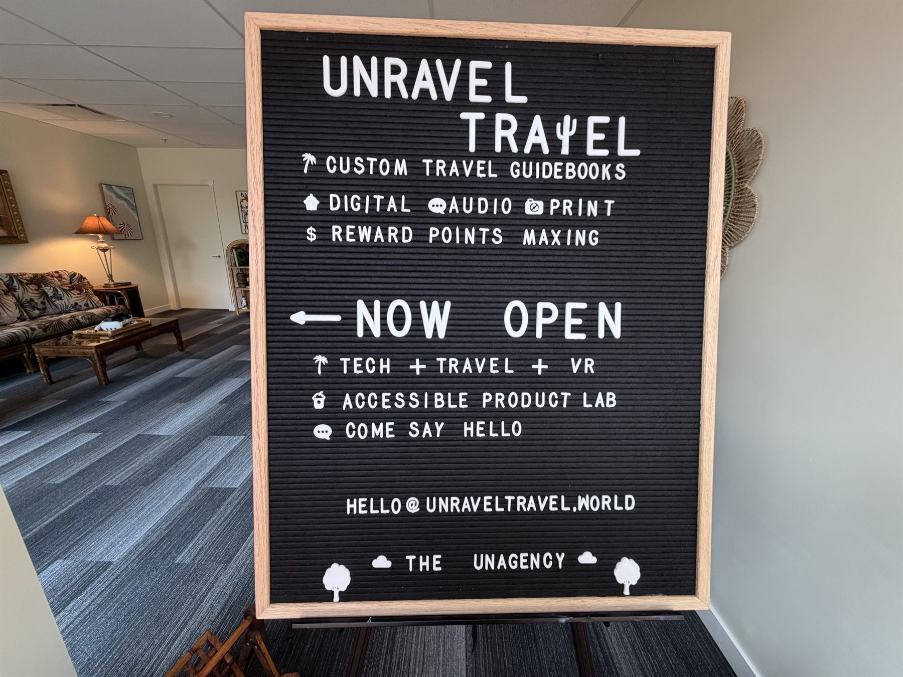 Inside the Unravel Travel space in Qualicum Beach